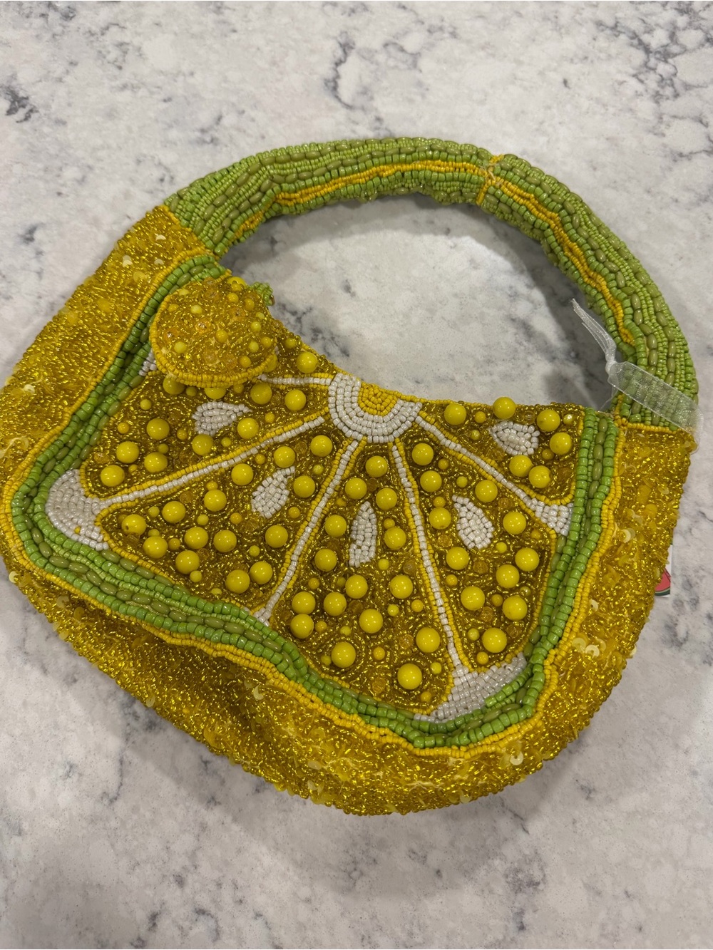 Beaded Lemon Slice Handbag in Yellow and Green